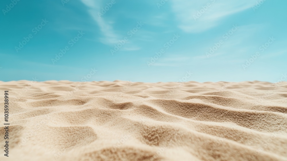 Gentle ripples of golden sand lead the eye towards a peaceful sky, embodying a calming coastal environment free from the rush of daily life.