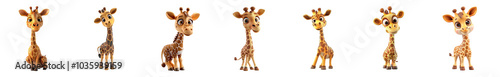 Cute little giraffe mascot posing, 3D cartoon illustration, isolated on white background, cute animated style, beautiful colors, generative ai