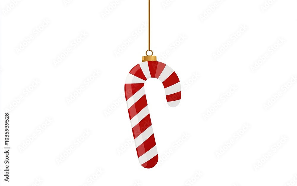 Obraz premium A single festive candy cane ornament hanging delicately against a plain white background during the holiday season