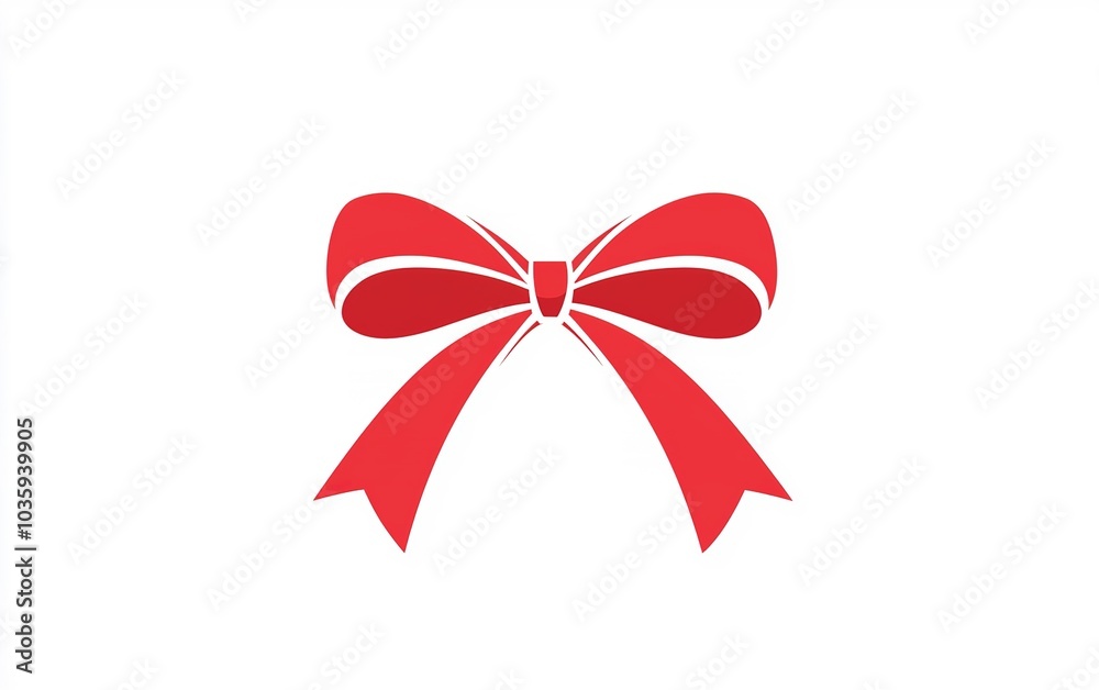 A vibrant red ribbon bow displayed against a crisp white background, perfect for gift wrapping or festive occasions