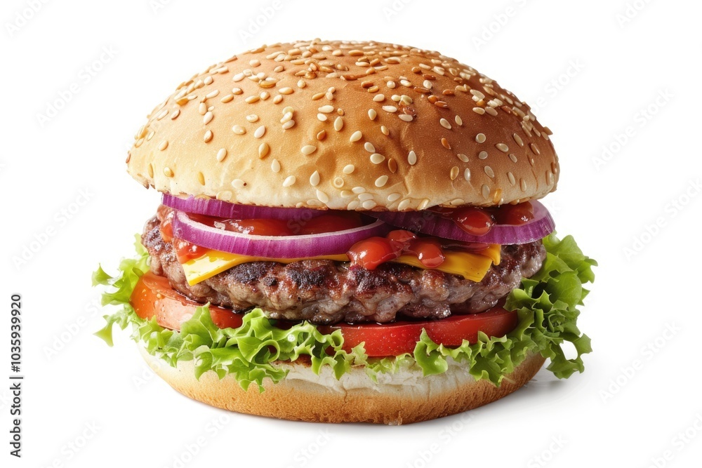 burger  Craft burger isolated on white background. Top vew.