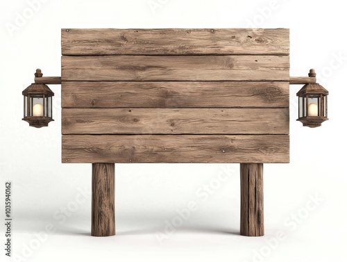 Rustic Wooden Signpost with Lanterns in Vintage Setting on White Background - Rural Charm and Warmth for Country-themed Designs