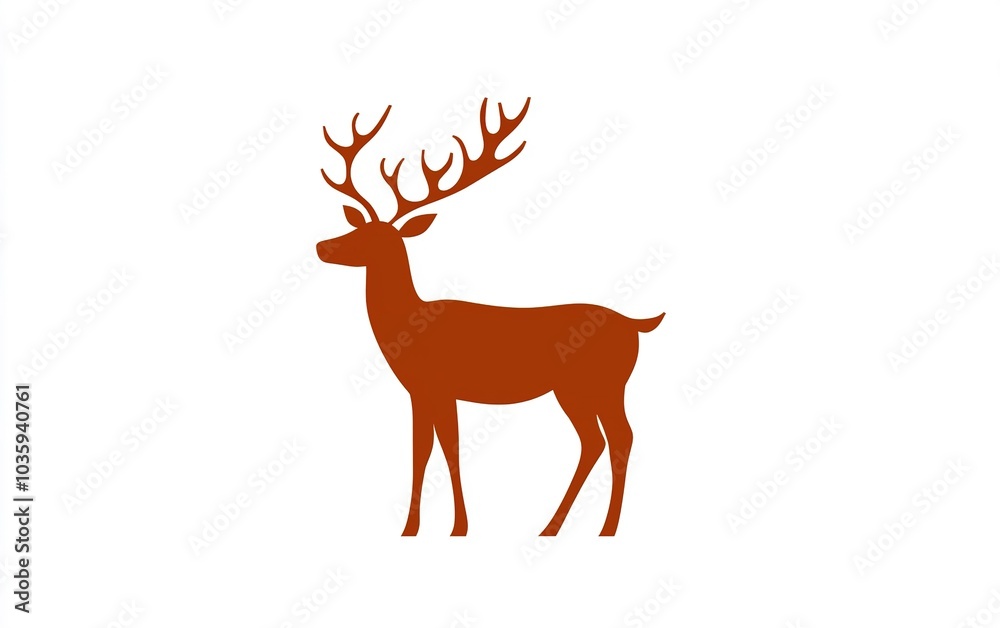 Fototapeta premium A stylized deer silhouette standing gracefully on a white background, highlighting its majestic antlers and elegant form
