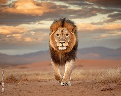 Majestic Lion Closeup Powerful King of the Desert in Golden Sunset - Wildlife Safari Adventure