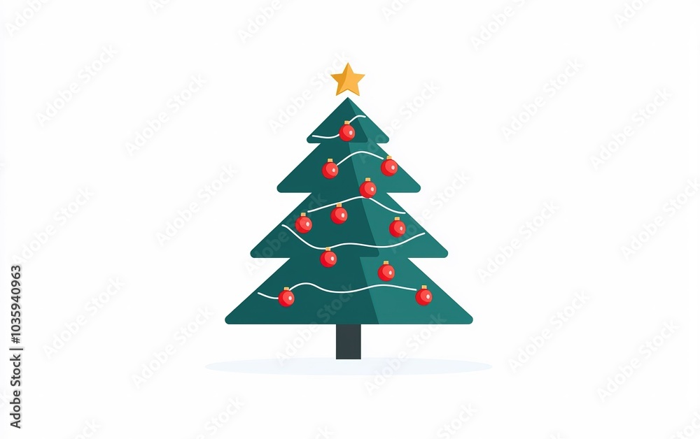 Fototapeta premium A colorful Christmas tree adorned with decorations showcases holiday cheer in a minimalist style