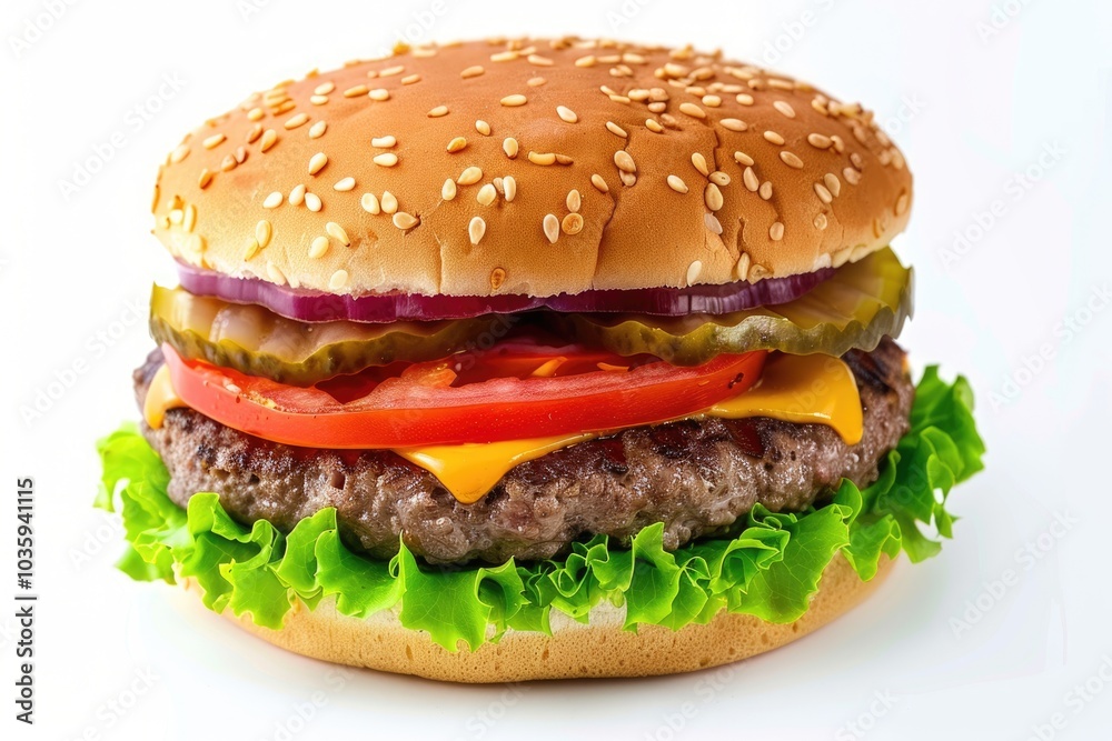 Fresh tasty burger isolated on white background. Delicious fastfood. Fresh tasty burger isolated on white background. Delicious fastfood.