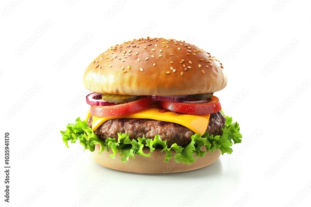 Fresh tasty burger isolated on white background. Delicious fastfood. Fresh tasty burger isolated on white background. Delicious fastfood.