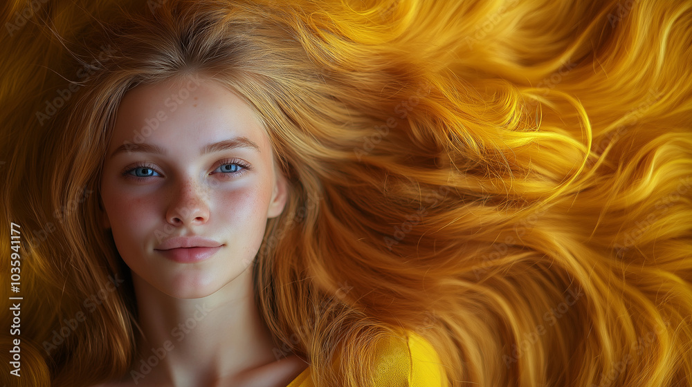 Naklejka premium portrait of beautiful young woman with yellow hair