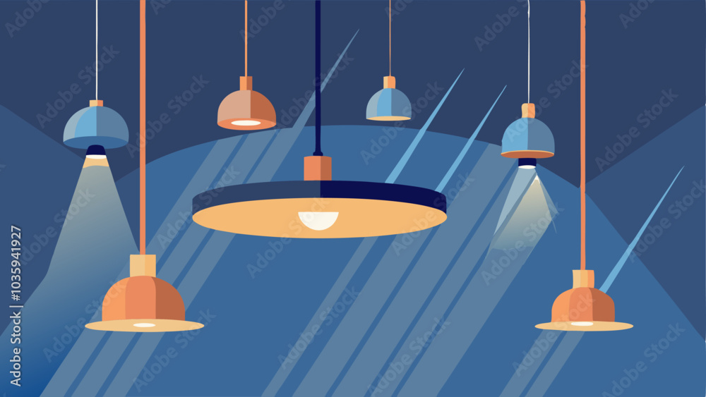 Modern pendant lighting hanging from the high ceilings. Modern pendant lighting hanging from the high ceilings.