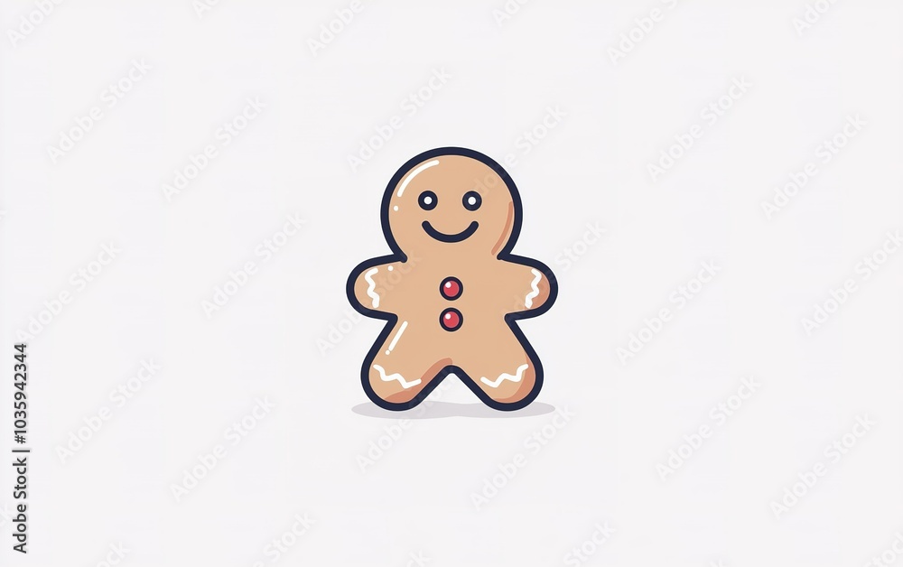 Cheerful gingerbread cookie character with red buttons and icing decoration on a light background Cheerful gingerbread cookie character with red buttons and icing decoration on a light background