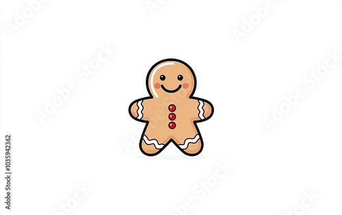 Gingerbread man cookie with a smiling face and colorful buttons displayed on a plain background for festive enjoyment