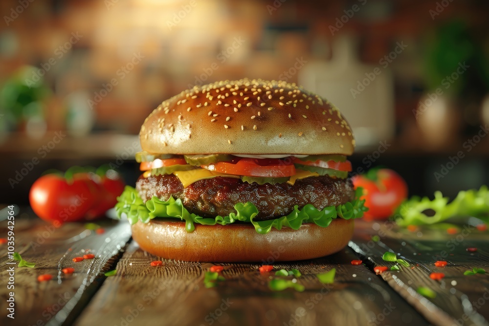 burger Fresh burger closeup on wooden table. burger Fresh burger closeup on wooden table.