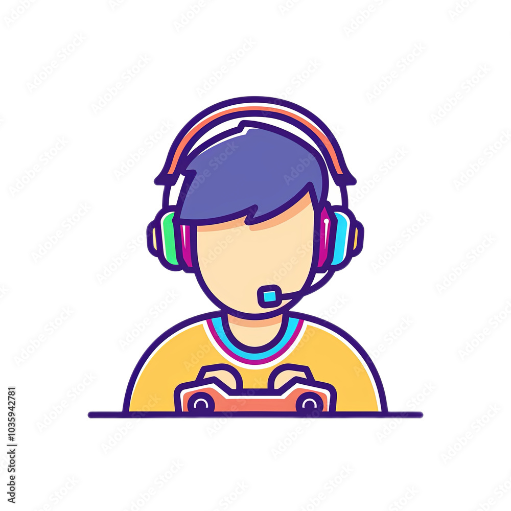 Gaming Character with Headset and Controller Illustration