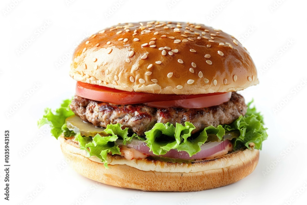 Fresh tasty burger isolated on white background. Fresh tasty burger isolated on white background.