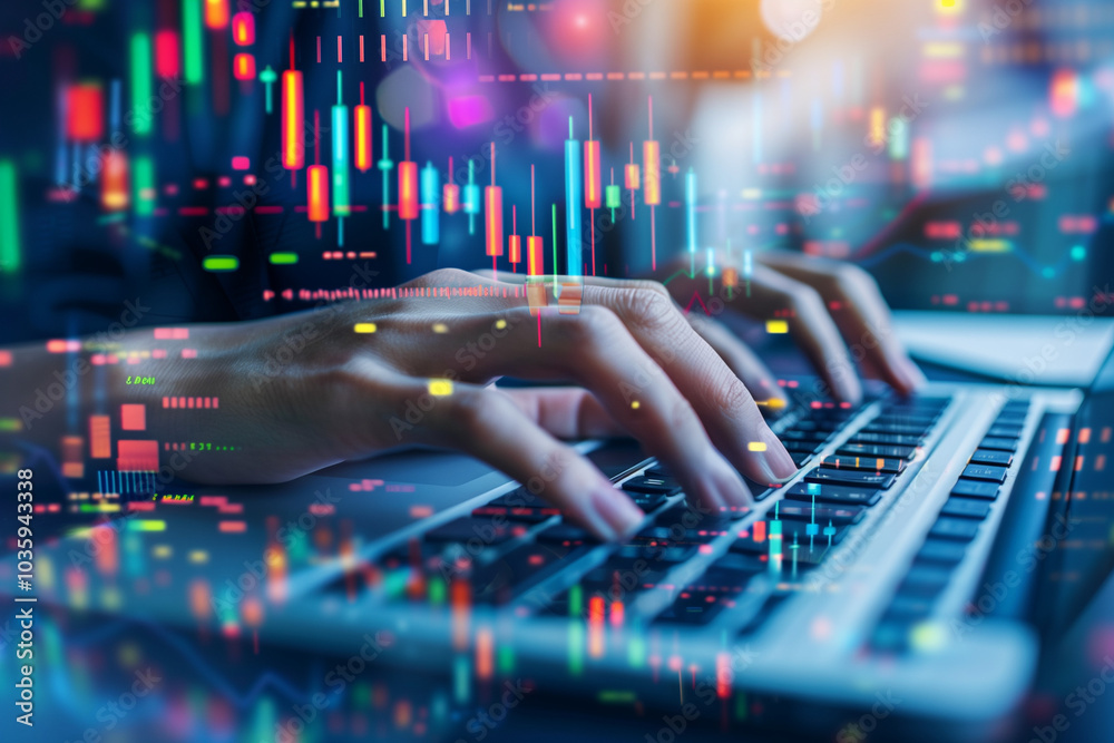 Hands typing on a laptop keyboard with digital data overlays and futuristic graphics, representing technology and online communication. Hands typing on a laptop keyboard with digital data overlays and futuristic graphics, representing technology and online communication.