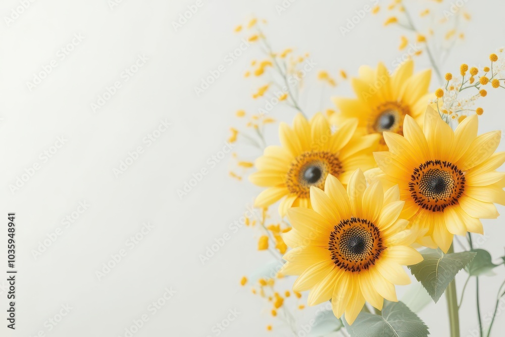 Naklejka premium Beautiful sunflower field, nature element, hyper-realistic rendering, vibrant colors, isolated on white background