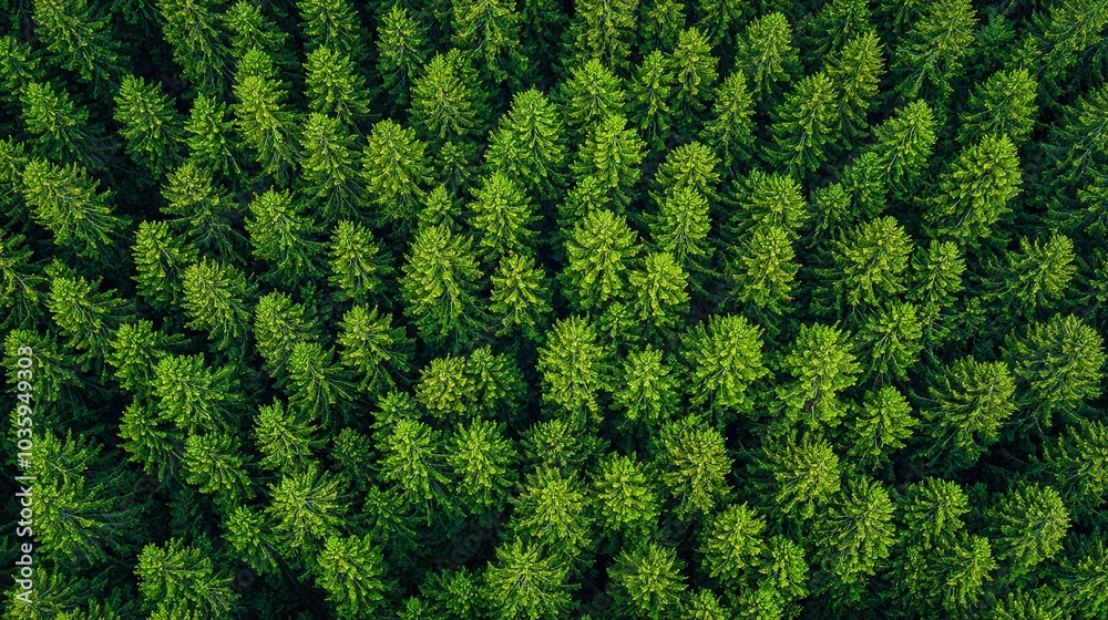 Lush green forest canopy viewed from above, showcasing a dense pattern of trees with a vibrant, healthy appearance.