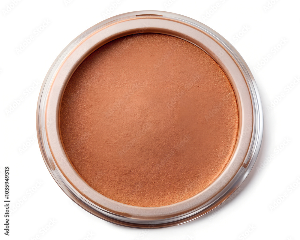 A smooth, brown bronzer powder neatly pressed into a round compact container, offering a warm glow for makeup application A smooth, brown bronzer powder neatly pressed into a round compact container, offering a warm glow for makeup application