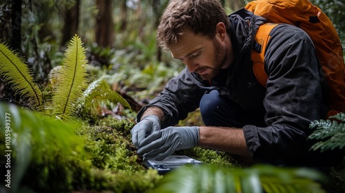In the heart of Australia's temperate rainforests, researchers meticulously collect samples of verdant mosses and enigmatic fungi