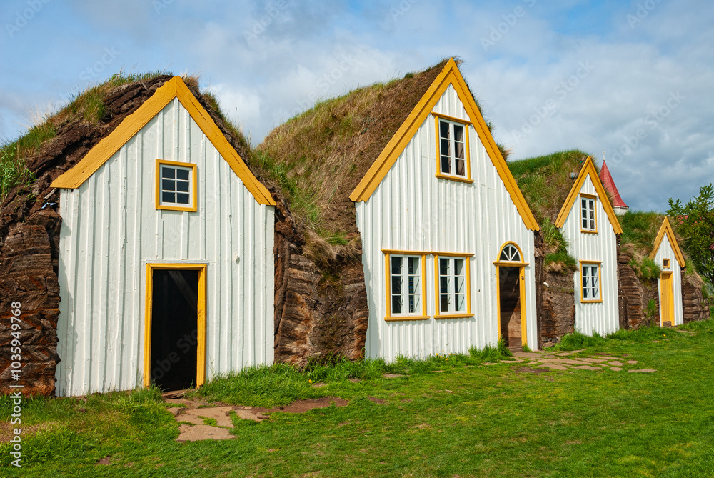 Old turfhouse, museum, Glaumbaer in Skagafjordur, in Iceland. Old turfhouse, museum, Glaumbaer in Skagafjordur, in Iceland.