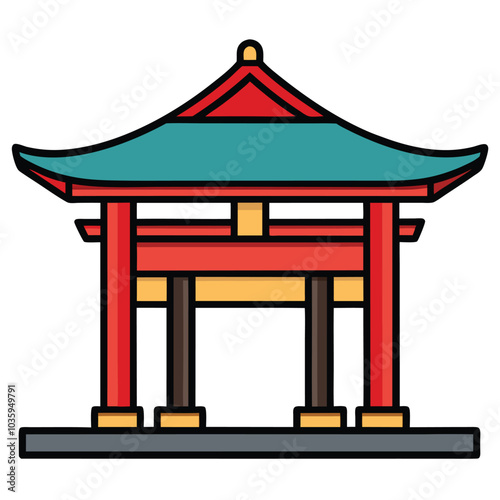 Simple colorful flat drawing of the SHINTO SHRINE, JAPAN