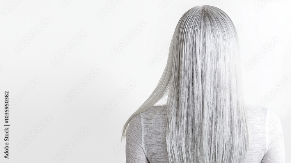 Naklejka premium A girl with white silky shiny long hair isolated in a white background.