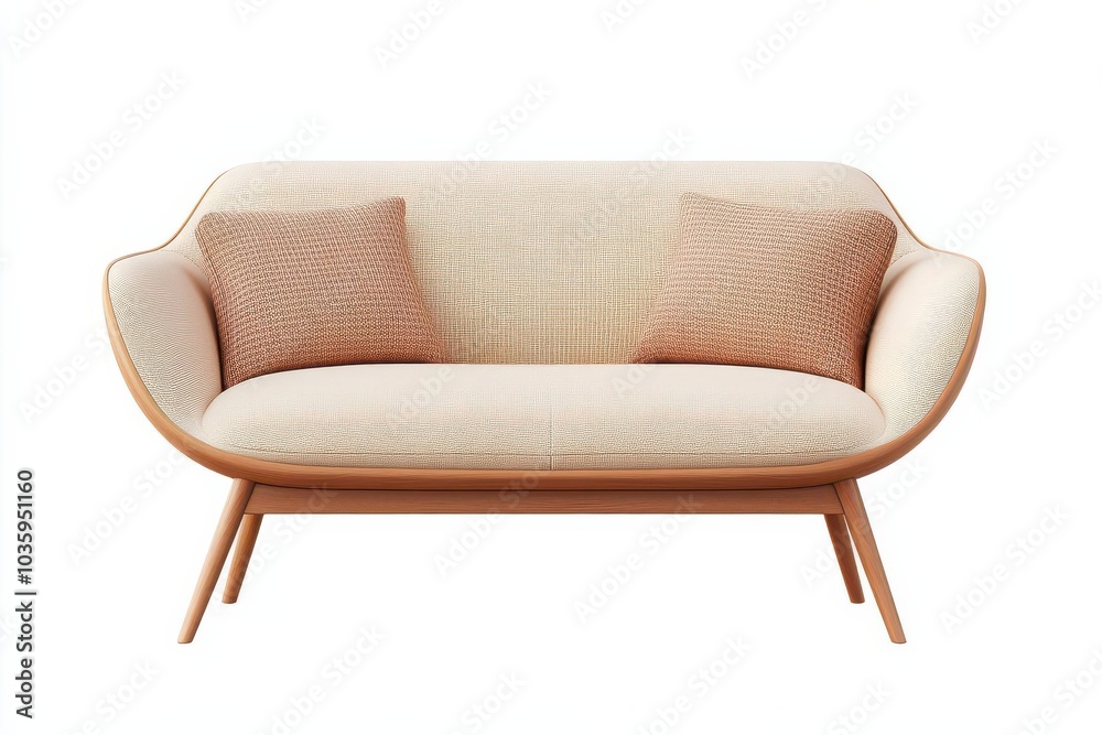 Elegant modern sofa, interior design element, detailed sketch, neutral tones, isolated on white background Elegant modern sofa, interior design element, detailed sketch, neutral tones, isolated on white background