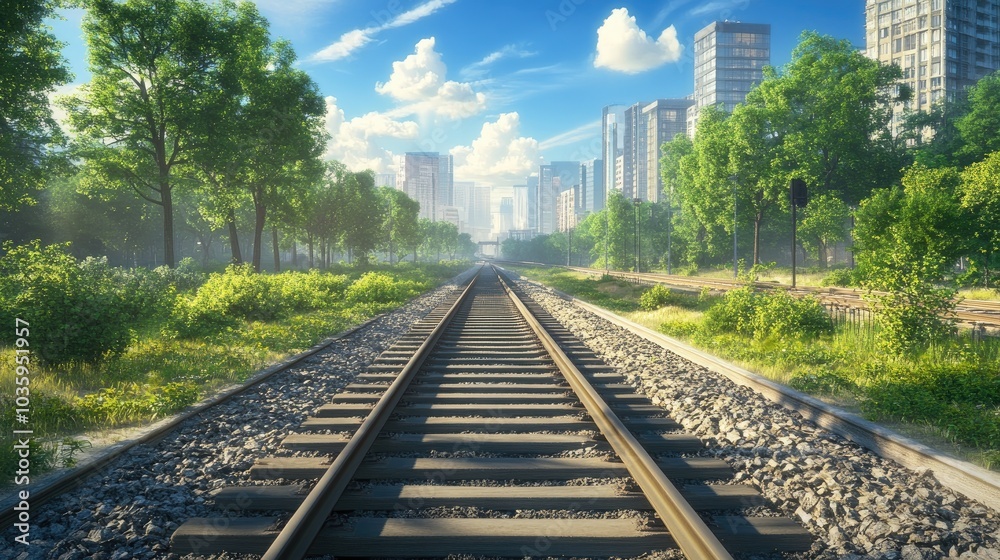 Fototapeta premium Scenic perspective of classic railway tracks in an urban setting
