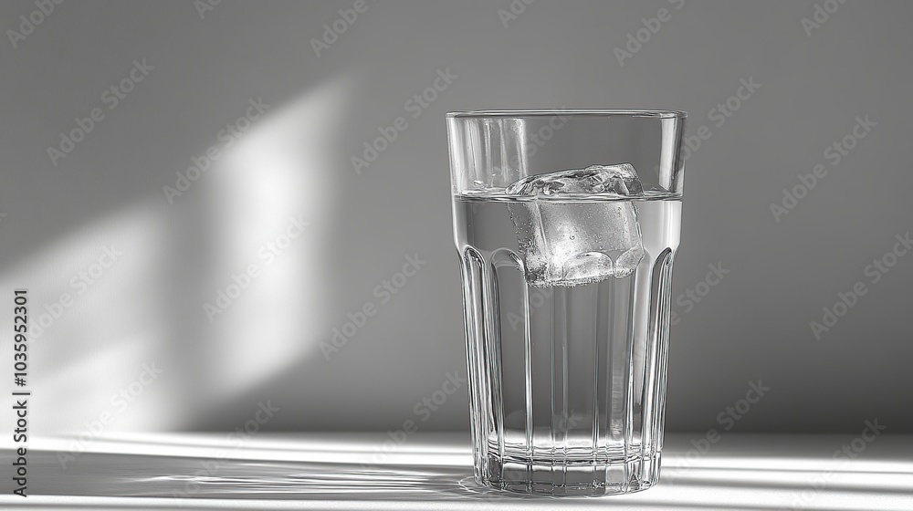 Glass of water with ice cubes in monochrome setting. Glass of water with ice cubes in monochrome setting.