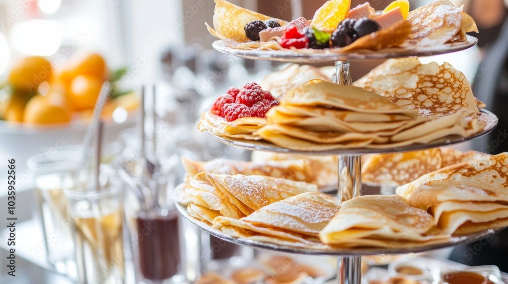 A delectable crepe bar offering sweet and savory options like Nutella, berries, and ham & cheese A delectable crepe bar offering sweet and savory options like Nutella, berries, and ham & cheese