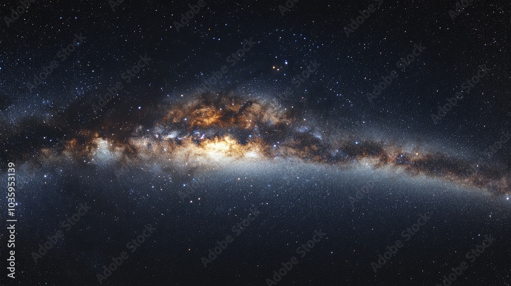 Fototapeta premium Panorama of the Milky Way Galaxy in a 3D cartoon rendering featuring stars against a night sky backdrop with an intriguing light from the constellations