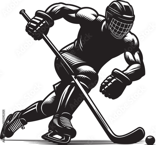 Hockey player Silhouette illustration isolated on a white background