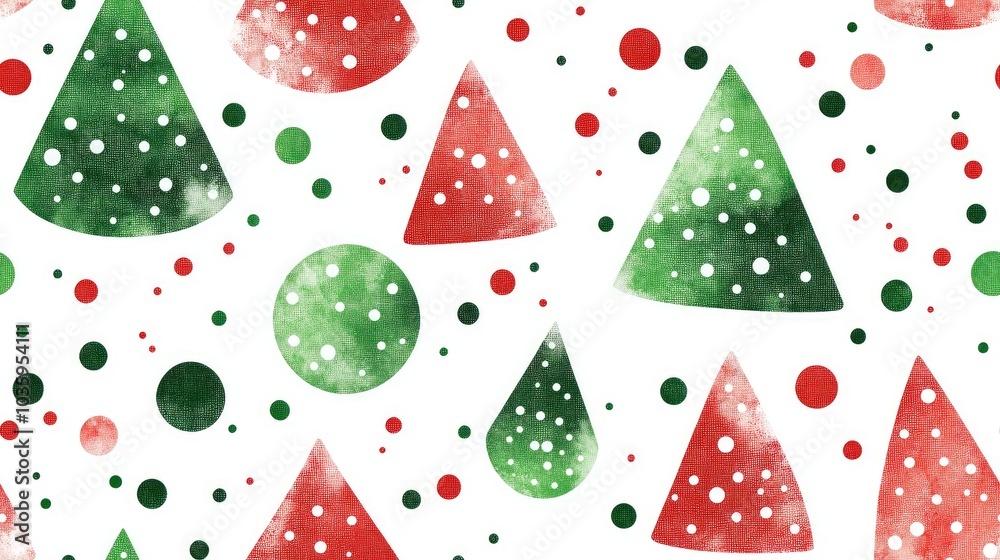 Christmas tree design featuring a colorful polka dot pattern in red and green on a white backdrop White green and red textile pattern Christmas tree design featuring a colorful polka dot pattern in red and green on a white backdrop White green and red textile pattern