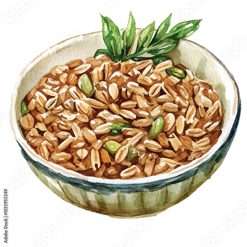 Brown rice food watercolor clipart illustration