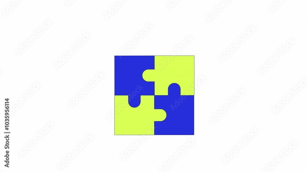 Four puzzle pieces putting together 2D object animation. Jigsaw challenge cartoon 4K video, alpha channel. Join together. Game strategy. Connecting parts animated flat item on white background Four puzzle pieces putting together 2D object animation. Jigsaw challenge cartoon 4K video, alpha channel. Join together. Game strategy. Connecting parts animated flat item on white background