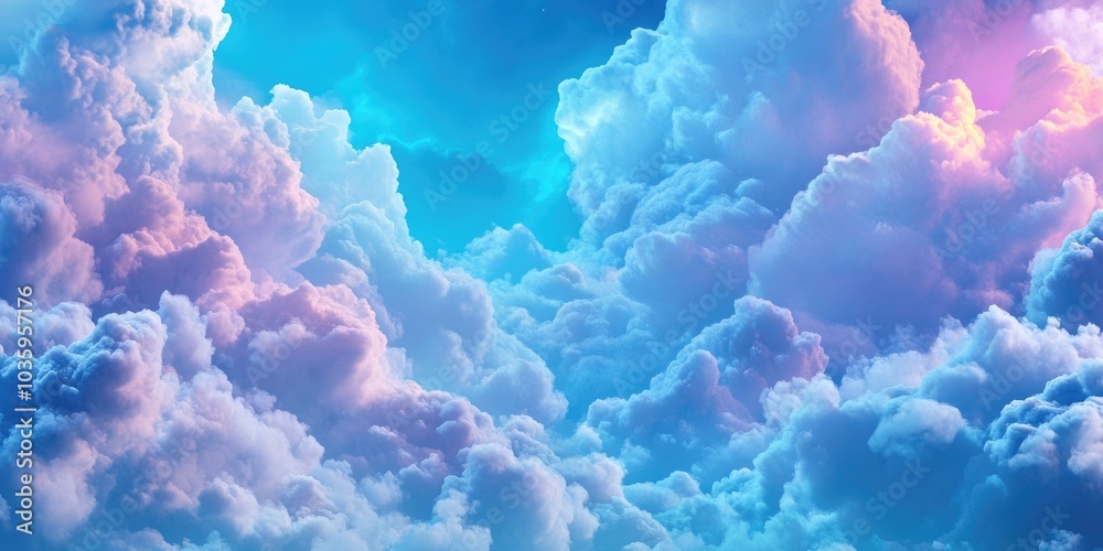 Fototapeta premium Vibrant blue sky featuring white altocumulus clouds, creating a textured background image, Textured background of vibrant blue sky with white altocumulus clouds