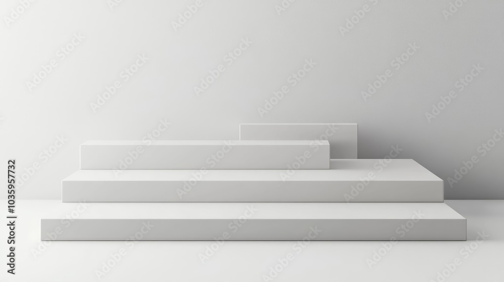 Empty podium or pedestal showcased on a white background featuring a box stand concept Blank product display shelf as a backdrop 3D rendering