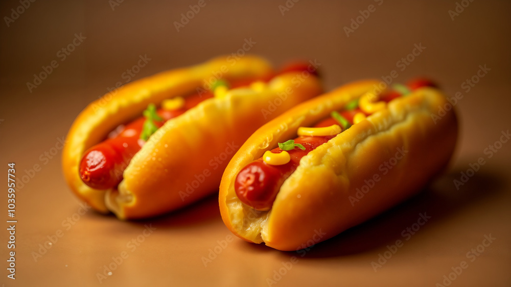 A Whimsical Arrangement of Playful Hot Dogs Presented in a Colorful and Creative Setting A Whimsical Arrangement of Playful Hot Dogs Presented in a Colorful and Creative Setting