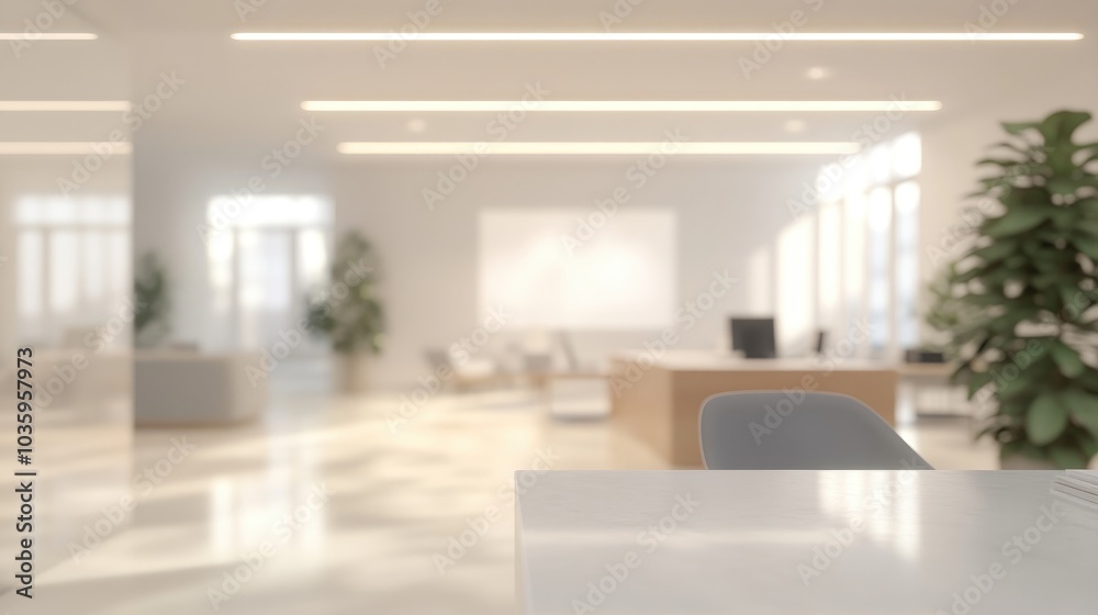 3D rendering of a beautifully abstract blurred office interior with a defocused working space 3D rendering of a beautifully abstract blurred office interior with a defocused working space