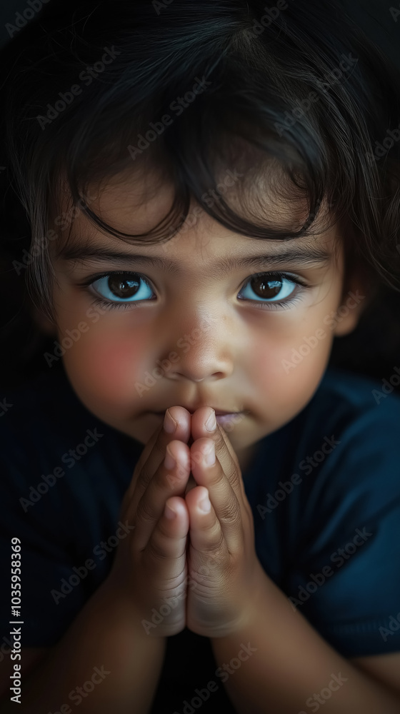 Fototapeta premium Young child with hands in prayer