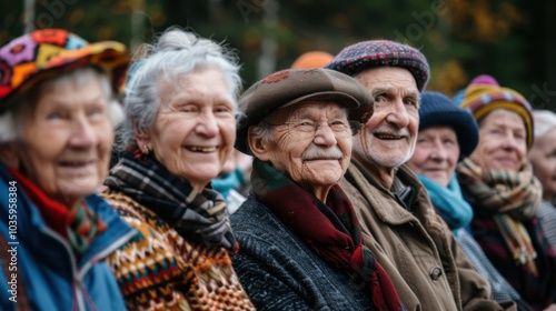 Joyful Seniors Friends Gathering in Colorful Autumn Attire for Social Connection and Leisure. Generative ai