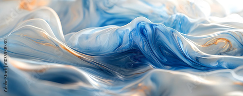 Golden Abstract Liquid Marble Background with Elegant White and Navy Smokey Waves Banner Design 