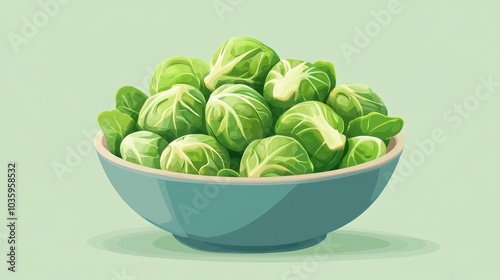 Fresh raw Brussels sprouts in a bowl showcasing plant leaves rich in vitamins ideal for a healthy salad option