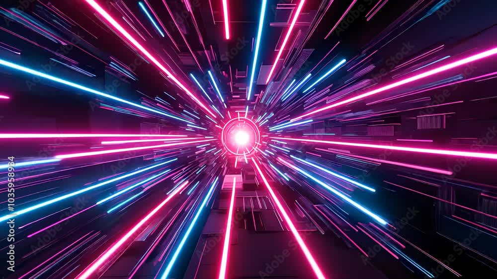 Futuristic Neon Light Speed Tunnel with Dynamic Energy Effect

