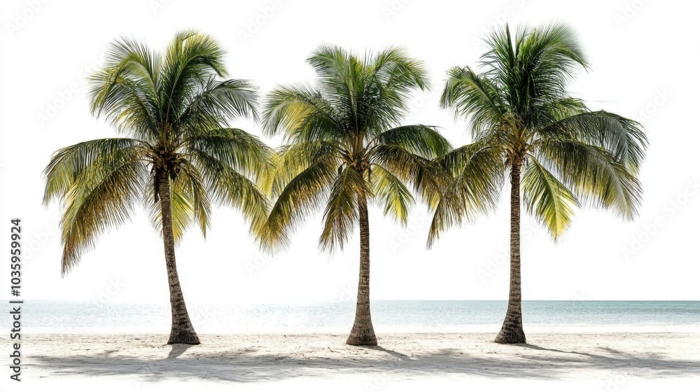 Obraz premium Lush Coconut Palm Trees on a Serene White Backdrop