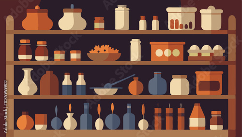 Shelves filled with jars of clay and sculpting tools.