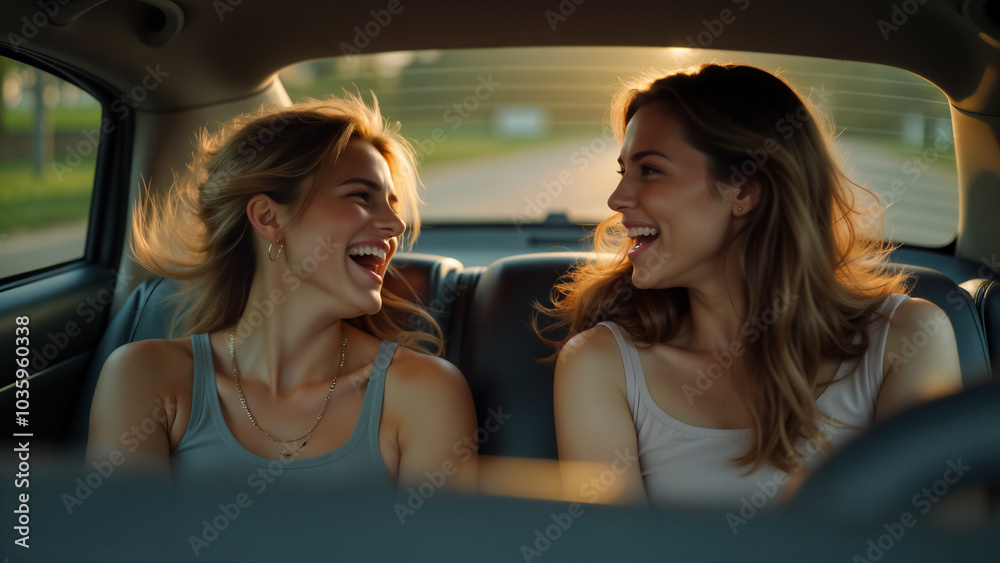 A Fun and Joyous Game Played by Two Ladies in the Backseat of a Car with the Wind in Their Hair A Fun and Joyous Game Played by Two Ladies in the Backseat of a Car with the Wind in Their Hair