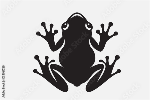 A black silhouette of a frog viewed from above.