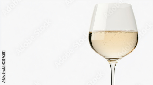 A glass of white wine is sitting on a table