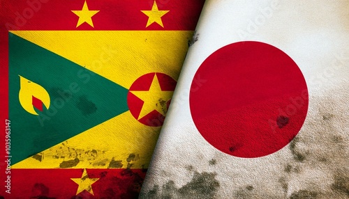 古いビンテージの日本の国旗とグレナダの国旗(Old grunge vintage japan flag and Grenada flag.)
 photo